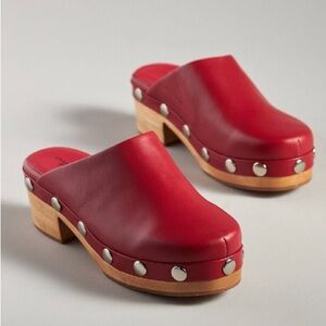 Charlotte Stone Red Silver Mules with Wooden Heel